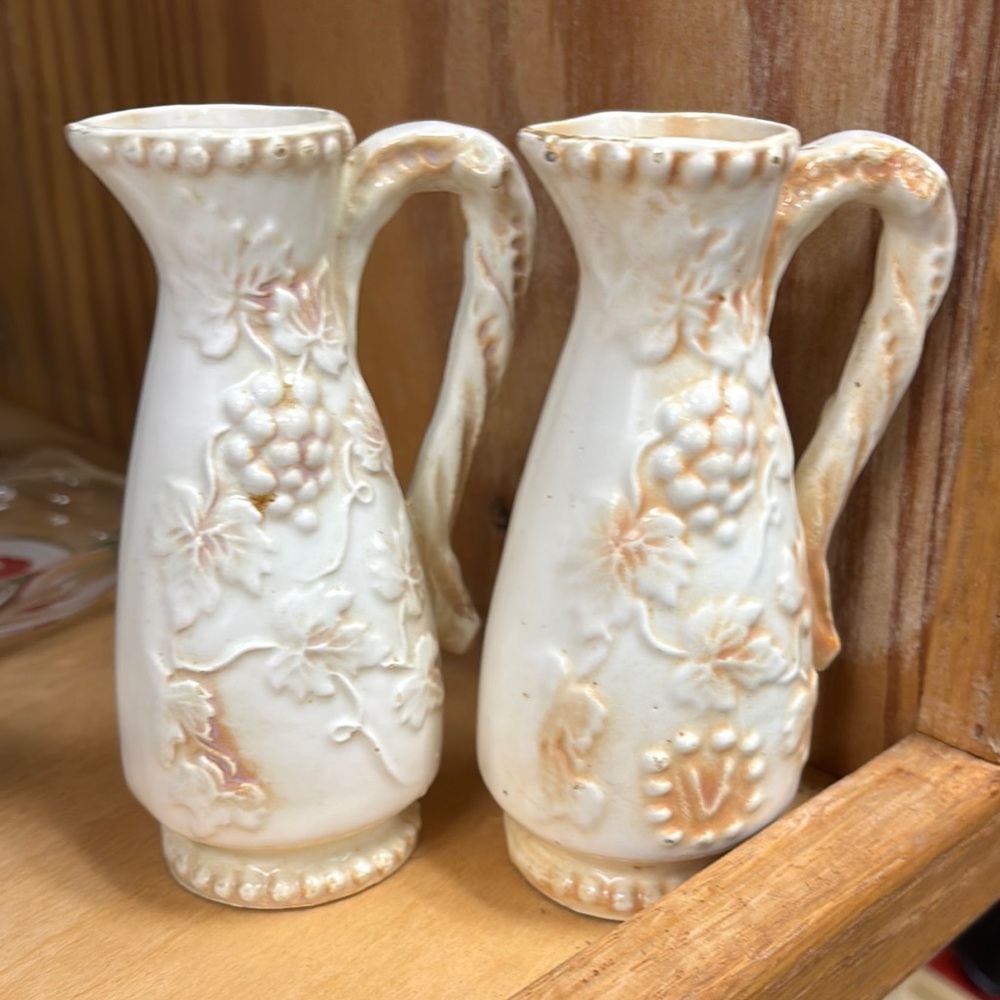 Vintage Cream and Tan Embossed Pitchers